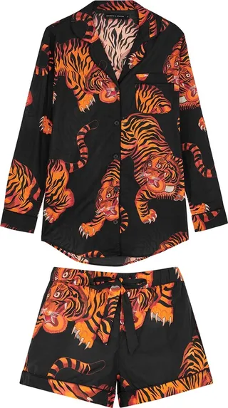 Desmond & Dempsey Rayas Tiger-print Cotton Pyjama Set
