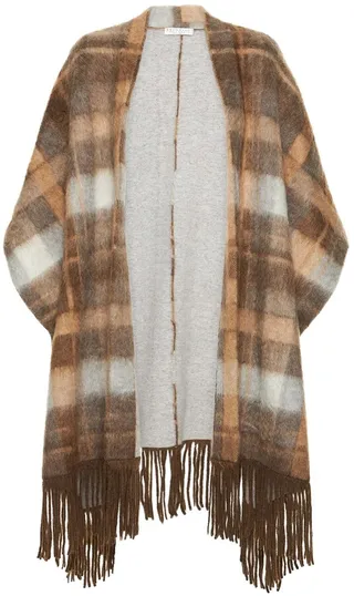 Wool blend checked poncho