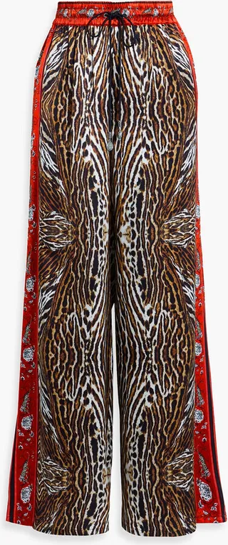 Printed silk crepe de chine wide-leg pants