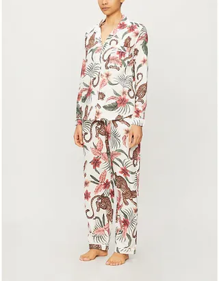 Womens Cream Multi Soleia Jungle-print Organic Cotton Pyjama set