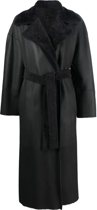 Notched-Collar Tie-Waist Coat