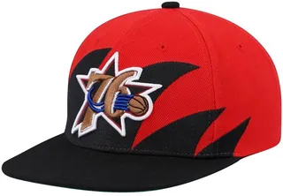 Men's Mitchell & Ness Black and Red Philadelphia 76ers Hardwood Classics Sharktooth Snapback Hat