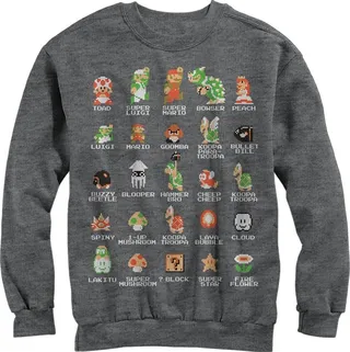 Men's Nintendo Super Mario Bros Character Guide Sweatshirt - Charcoal Heather - Small