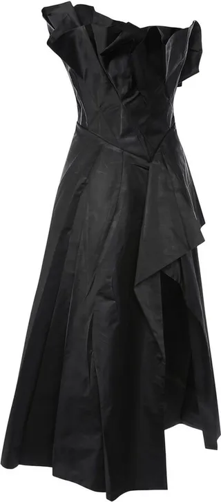 Asymmetric Strapless Midi Dress