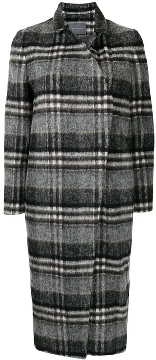 Wrap-Style Check Single-Breasted Coat