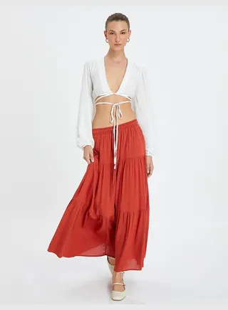 Relax Fit Tie Detail Voluminous Maxi Skirt