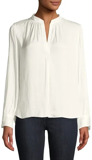 Tink V-Neck Satin Long-Sleeve Blouse