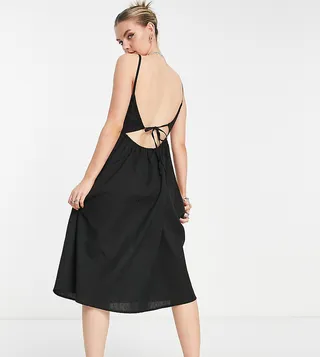 COLLUSION backless strappy midi dress in black