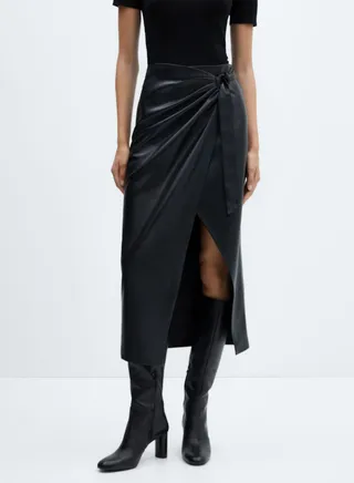 Pu Ring Detail Wrap Skirt