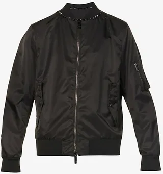 Mens Nero Rockstud-embellished Shell Bomber Jacket
