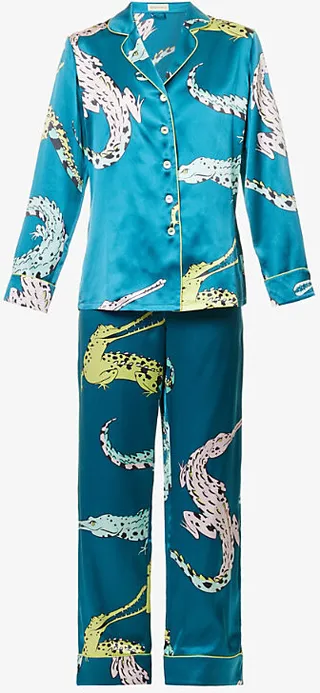 Womens Regal Lila Crocodile-pattern ilk-satin Pyjamas