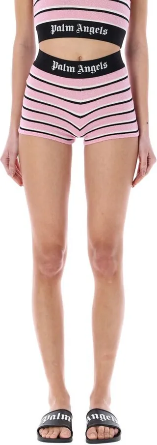 Palm Angels Logo Waistband Striped Towelling Shorts