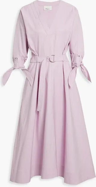 Belted cotton-blend ottoman midi dress