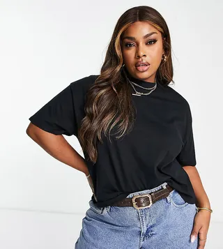 ASOS DESIGN Curve boxy high neck T-shirt in black