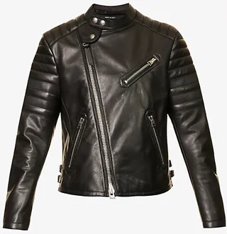 Mens Black Icon Slim-fit Leather Jacket