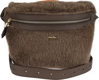 Logo Embossed Fur Coated Shoulder Bag
