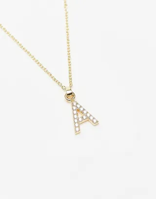 Topshop premium chain and diamante A initial charm