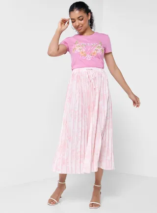 Tie Detail Pleated Skirt