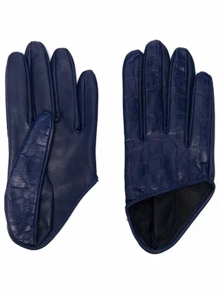 Croc-Effect Leather Gloves