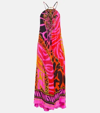 Giraffe-print silk maxi dress