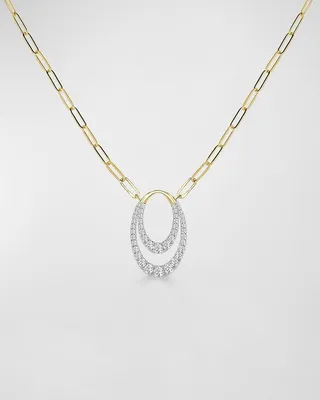 18k Yellow and White Gold Double Vertical Oval Diamond Necklace