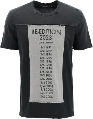 Dolce & Gabbana Destroyed Washed Cotton T-Shirt With Re-Edition Patch