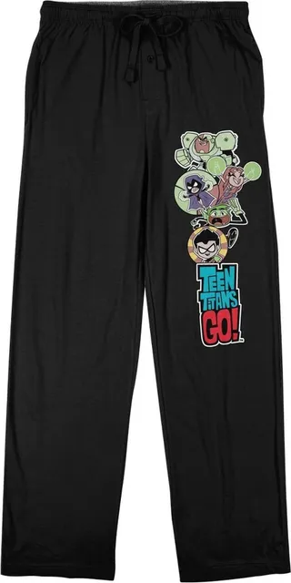 Teen Titans Go Characters and Logo Men’s Black Graphic Sleep Pants-Large