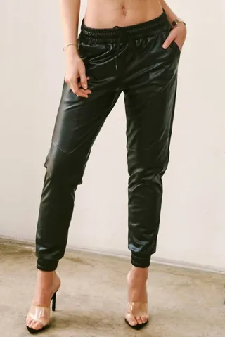 Shay Vegan Leather Jogger in Black