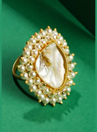 Gold-Plated Brass Jadau Adjustable Ring