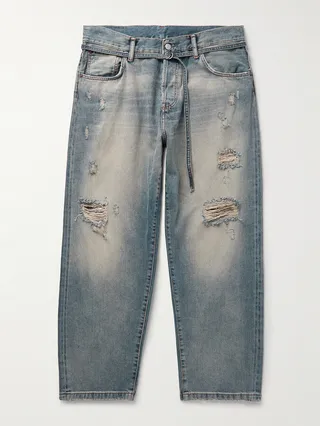 1991 Toj Detroit Straight-Leg Belted Distressed Jeans