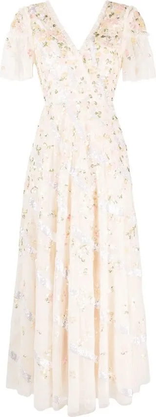 Sequin-Embellished Long Flared Dress
