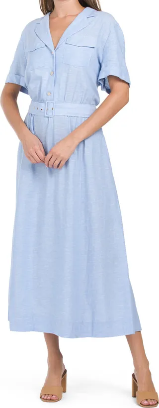Linen Blend Camp Pocket Tea Dress
