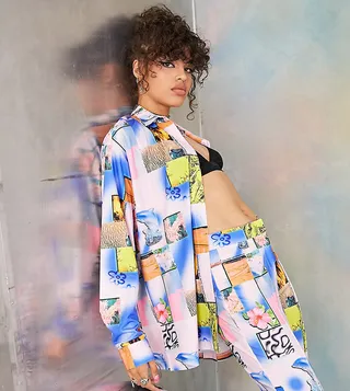 COLLUSION photographic print satin shirt - part of a set