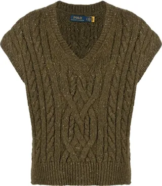 V-neck cable-knit vest