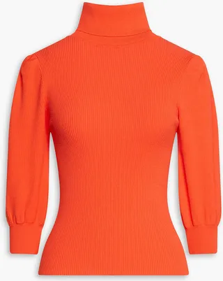 Ribbed bouclé-knit turtleneck sweater