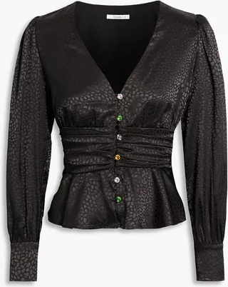 Primrose satin-jacquard peplum blouse