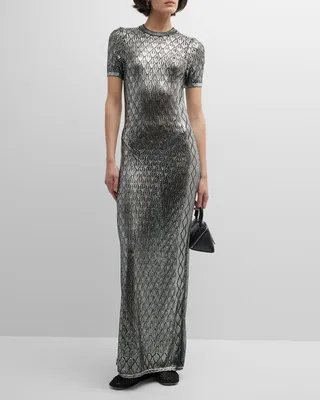 Semi-Sheer Metallic Maxi Dress