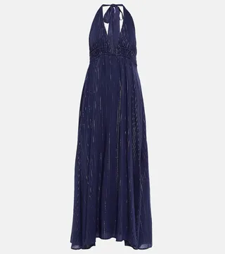 Striped halterneck maxi dress