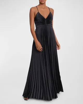 Aries Pleated Open-Back Maxi Dress