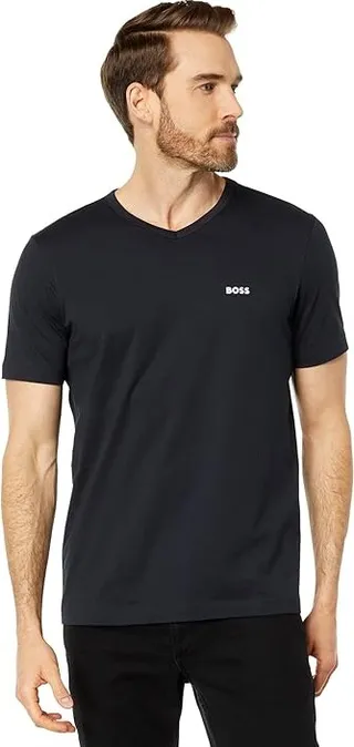 BOSS Teevn Cotton V-Neck Shirt (Whale Blue) Men's Clothing