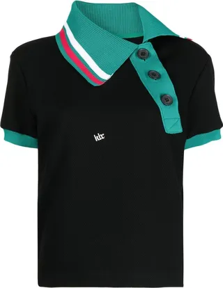 Striped-Edge Asymmetric Polo Shirt