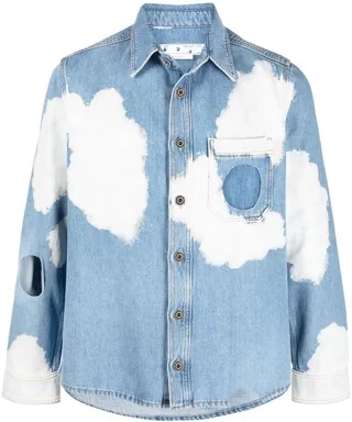 Cloud-Print Distressed Denim Jacket