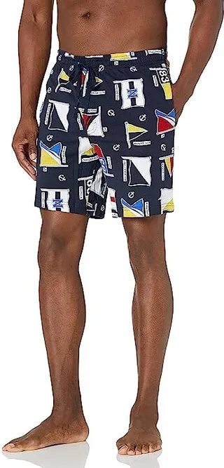 Nautica Men's Soft Knit 100% Cotton Elastic Waistband Sleep Lounge Short (Navy) Pajama