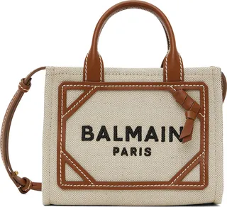 Balmain Off-White & Tan Mini B-Army Shopper Bag