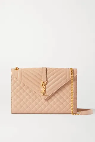 SAINT LAURENT - Envelope Large Quilted Textured-leather Shoulder Bag - Neutrals