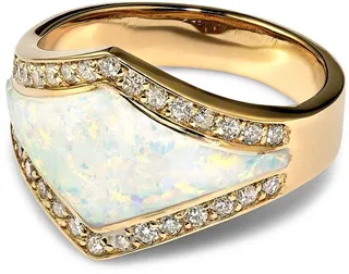 14kt yellow gold Inlay V diamond and opal ring
