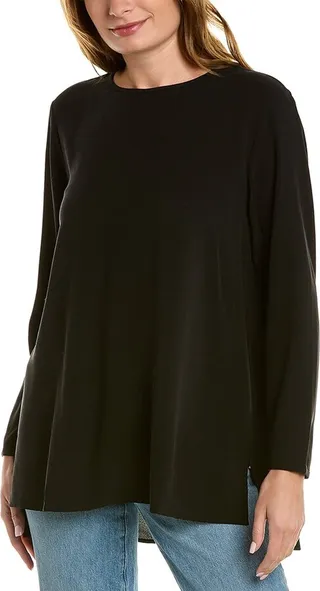 Eileen Fisher Round Neck Long Silk Top