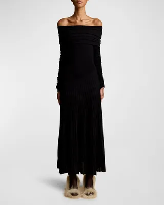 Rebecca Pleated Off-Shoulder Dress