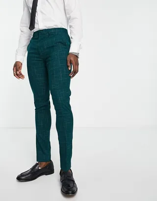 ASOS DESIGN skinny suit pants in crosshatch in green