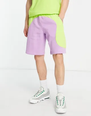 Nike Color Clash colorblock shorts in lime